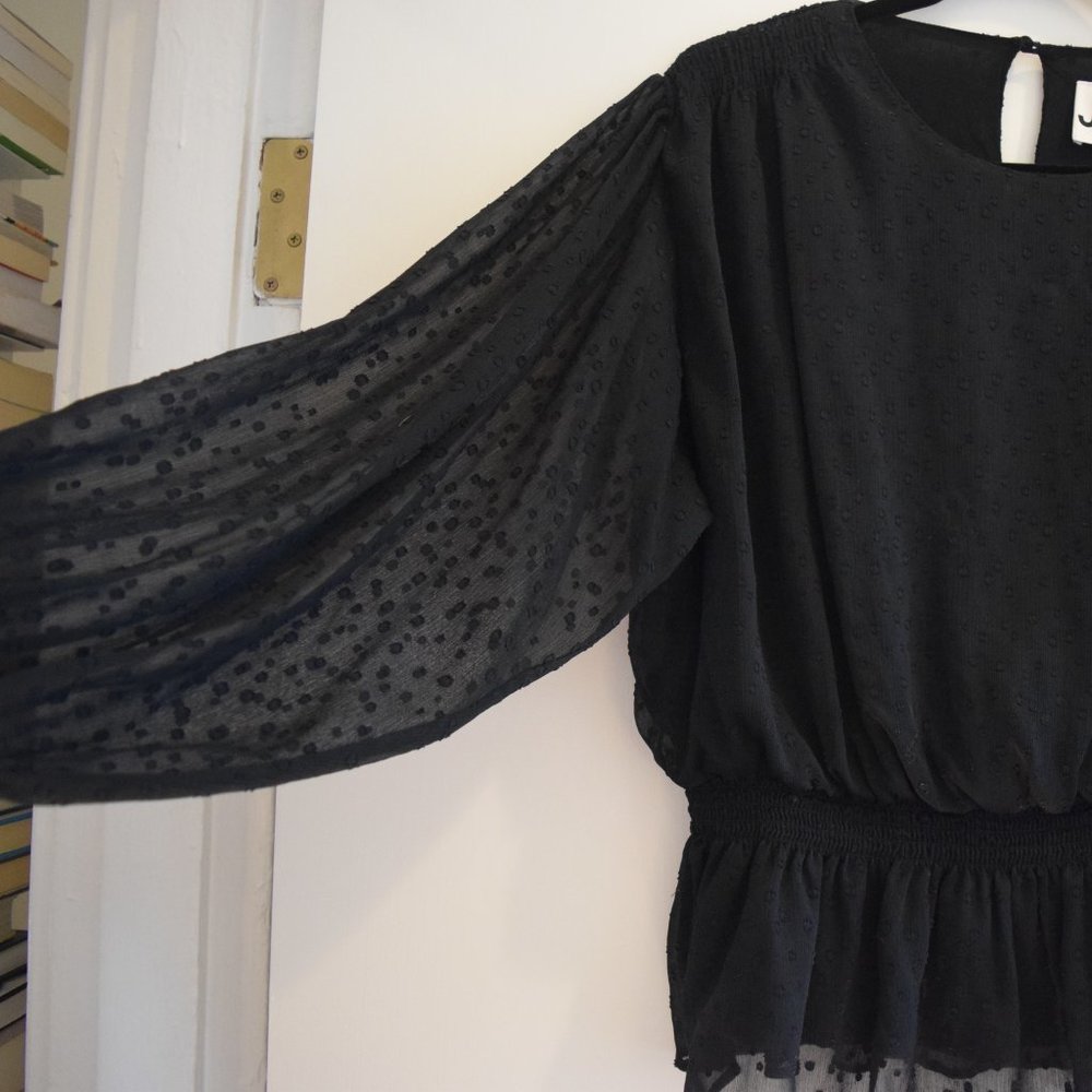 Sheer Sleeve Black Peplum Top